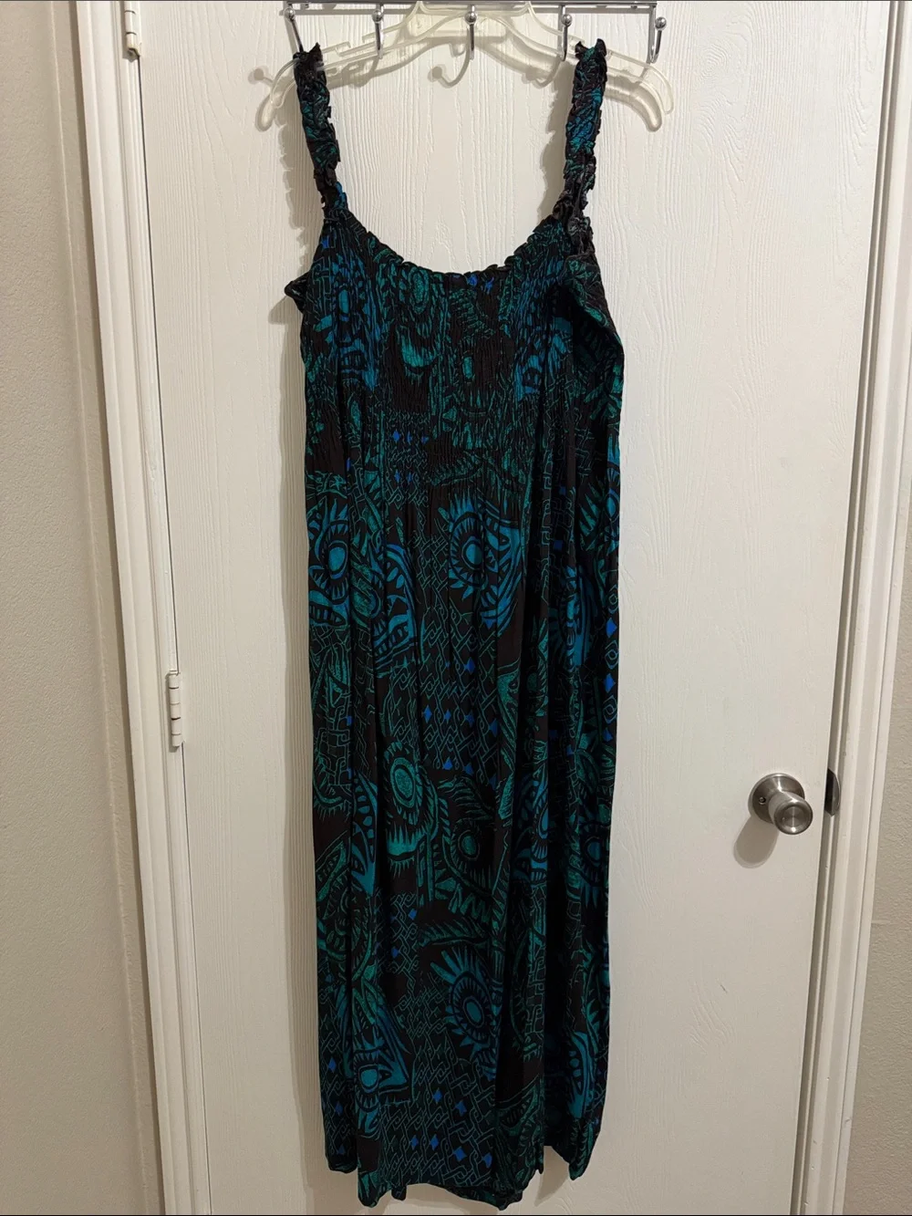 Karin Stevens Summer Maxi Dress Ruffled Straps Aztec Print Flowy Womens 14 Light